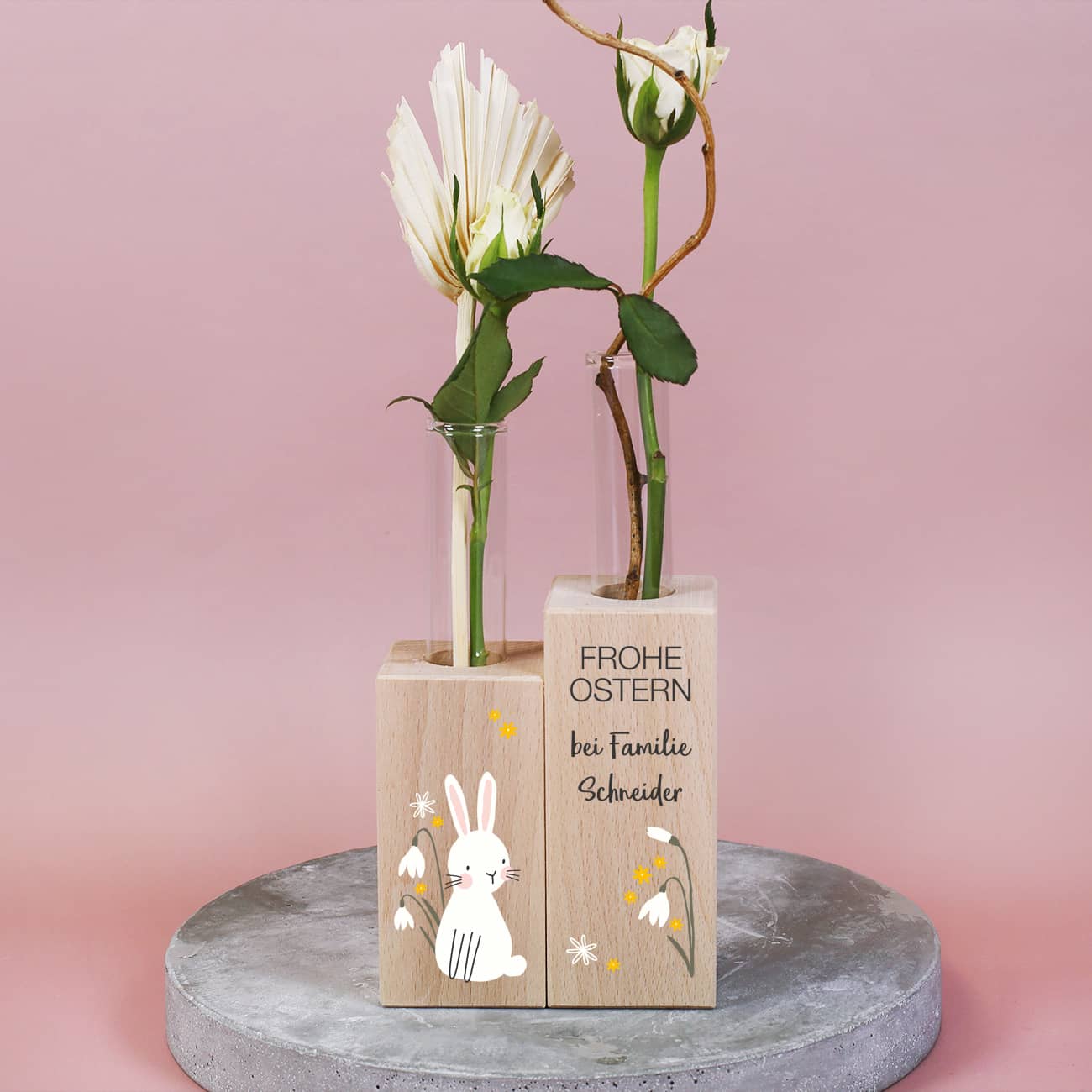 Holzvase "Frohe Ostern" im 2er Set