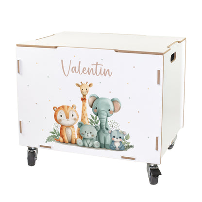Personalisierte Rollbox aus Holz - Tierfreunde auf Safari - von clipfritz | Spielzeugkiste mit Name