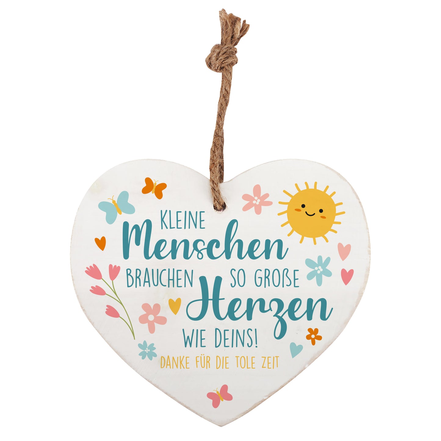 Holzherz mit Spruch Kleine Menschen brauchen so große Herzen wie deins und Wunschtext Danke für die tolle Zeit