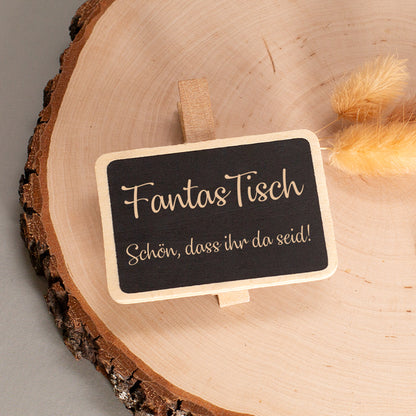 Tischnummer als Holztafel mit Wunschtext für Hochzeiten, Geburtstage & Feiern