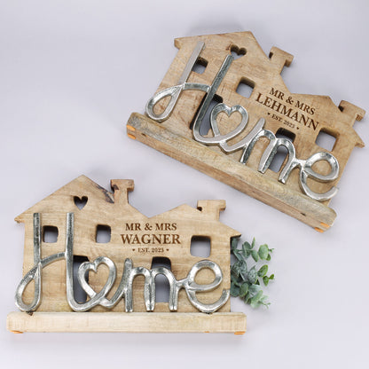 Große Holzskulptur - Home - als Hochzeitsgeschenk mit Gravur