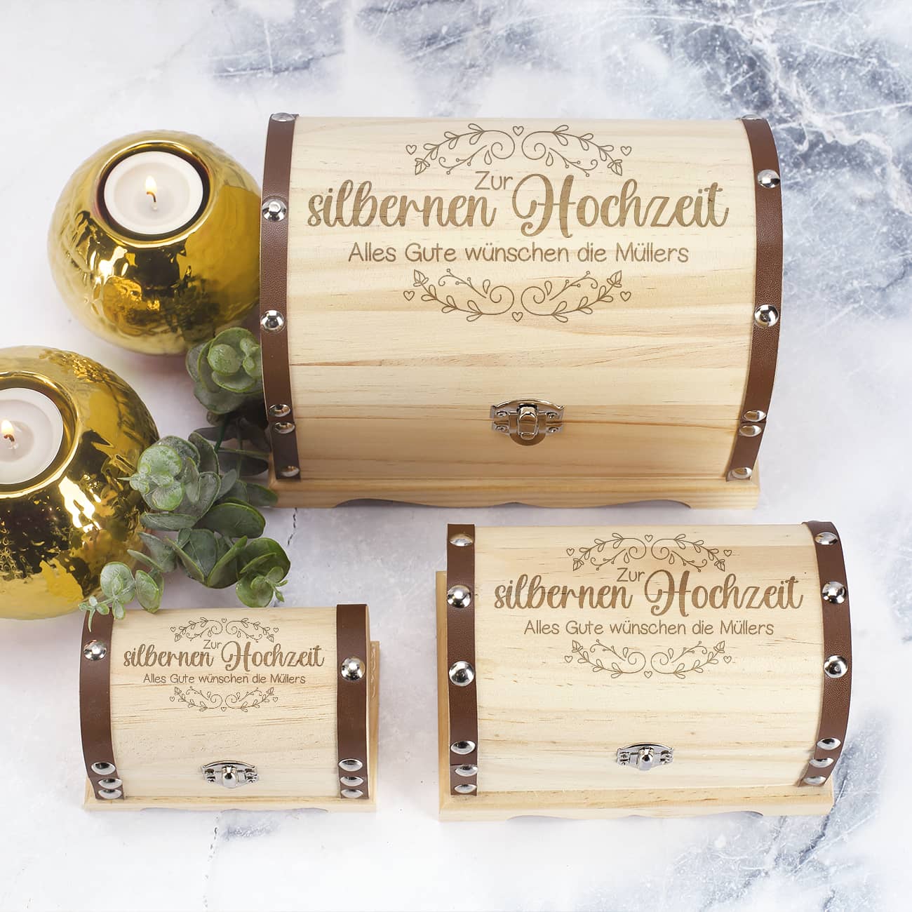 Geschenktruhe in 3 Größen als Geschenkverpackung zur silbernen Hochzeit