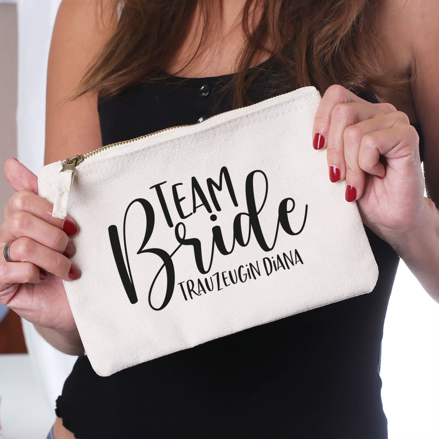 Beautycase mit Namensaufdruck | Team Bride | 5 Farben & Größenauswahl