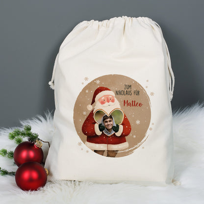 Personalisierter Geschenksack mit Foto-Herz, Wunschtext & Name | Geschenkverpackung zu Weihnachten