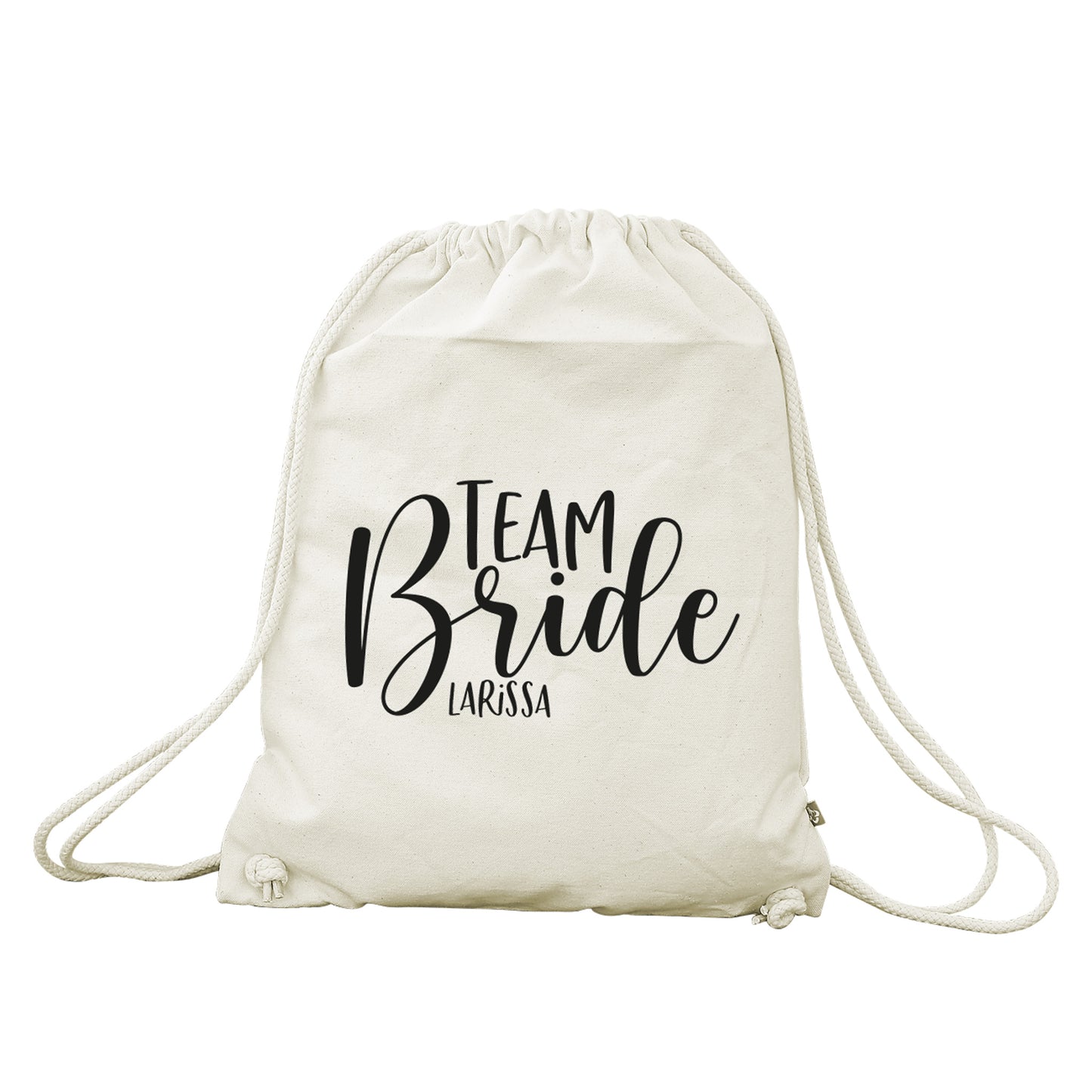 JGA Baumwoll-Rucksack mit Wunschname | Team Bride | Schwarz & Natur