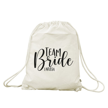 JGA Baumwoll-Rucksack mit Wunschname | Team Bride | Schwarz & Natur