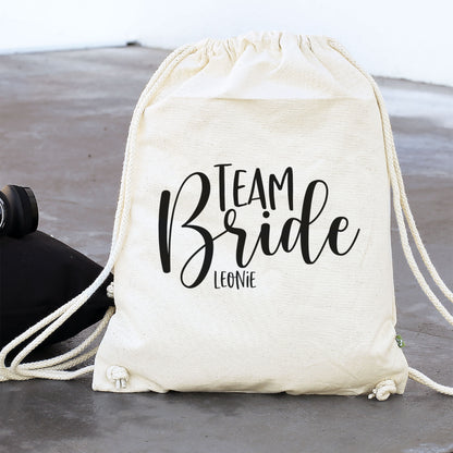 JGA Baumwoll-Rucksack mit Wunschname | Team Bride | Schwarz & Natur