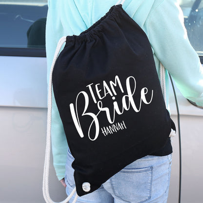 JGA Baumwoll-Rucksack mit Wunschname | Team Bride | Schwarz & Natur