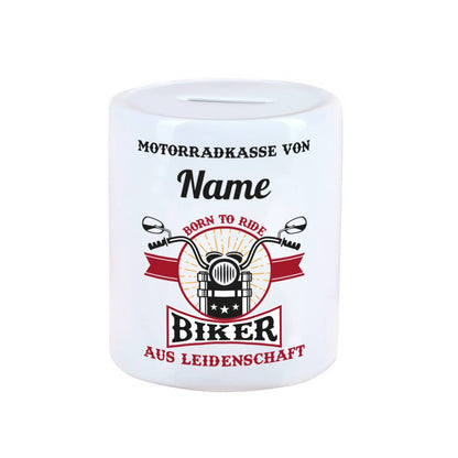 Motorradkasse Spardose mit Name für Biker aus Leidenschaft