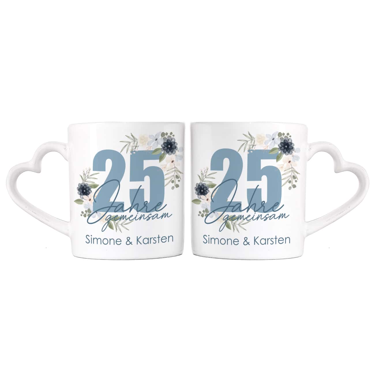 25 Jahre gemeinsam - Paartassen zur Silberhochzeit mit Namen