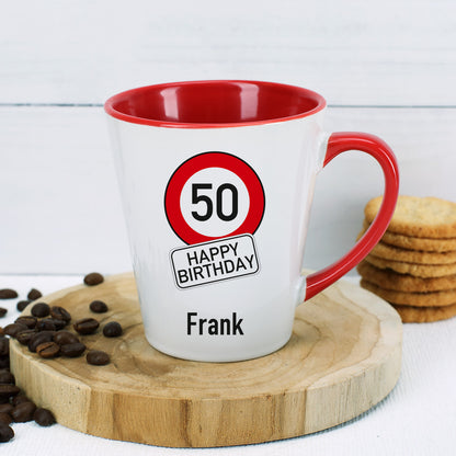 Tasse zum Geburtstag mit Verkehrszeichen, Wunschname & Alter