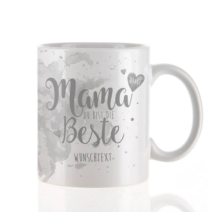 Tasse "Mama Du bist die Beste" in grau mit Wunschtext