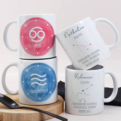 Tasse mit Sternzeichen, Name & Datum personalisiert