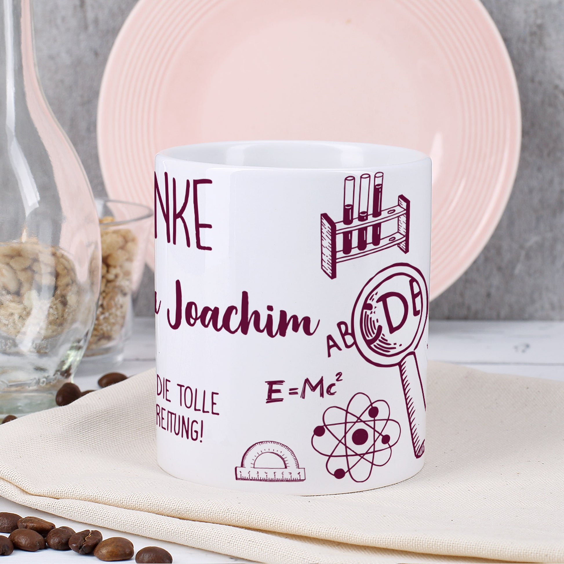 Persönliche Kaffeetasse für die Lehrerin mit Name Joachim und Wunschtext