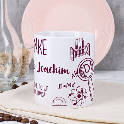 Persönliche Kaffeetasse für die Lehrerin mit Name Joachim und Wunschtext