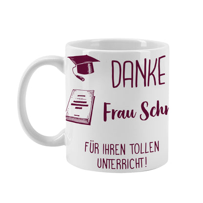 Persönliche Kaffeetasse für die Lehrerin mit Name und Wunschtext freigestellt