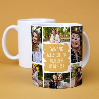 Bedruckte Tasse mit Wunschtext und 10 persönlichen Fotos