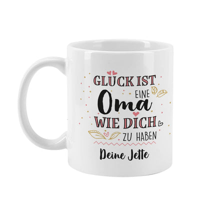 Weiße Tasse mit Spruch für Omas