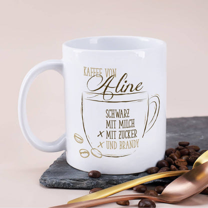 Kaffeetasse mit Ankreuzmöglichkeiten und Ihrem Wunschtext
