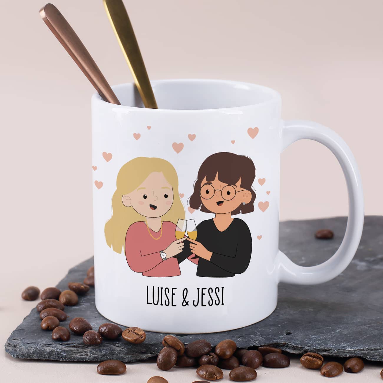 Beste Freundinnen Tasse mit auswählbaren Figuren und Sprüchen