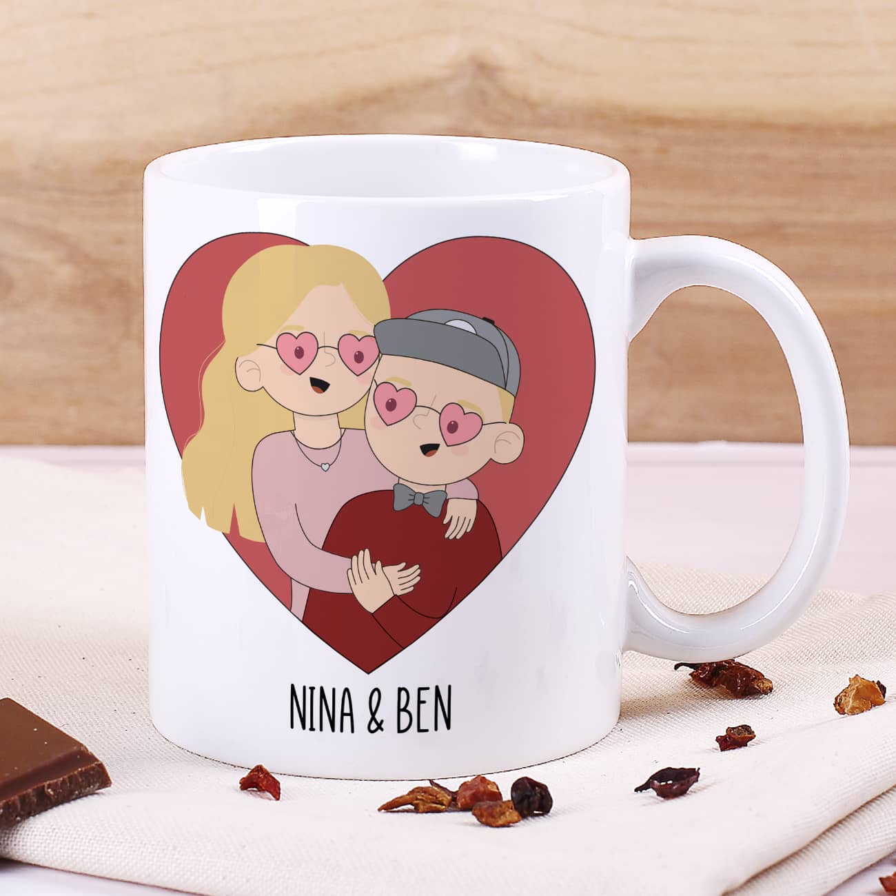 Pärchen Tasse mit auswählbaren Figuren zum Valentinstag