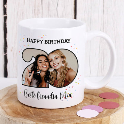 Fotogeschenk Tasse mit Foto und Name zum 20. Geburtstag