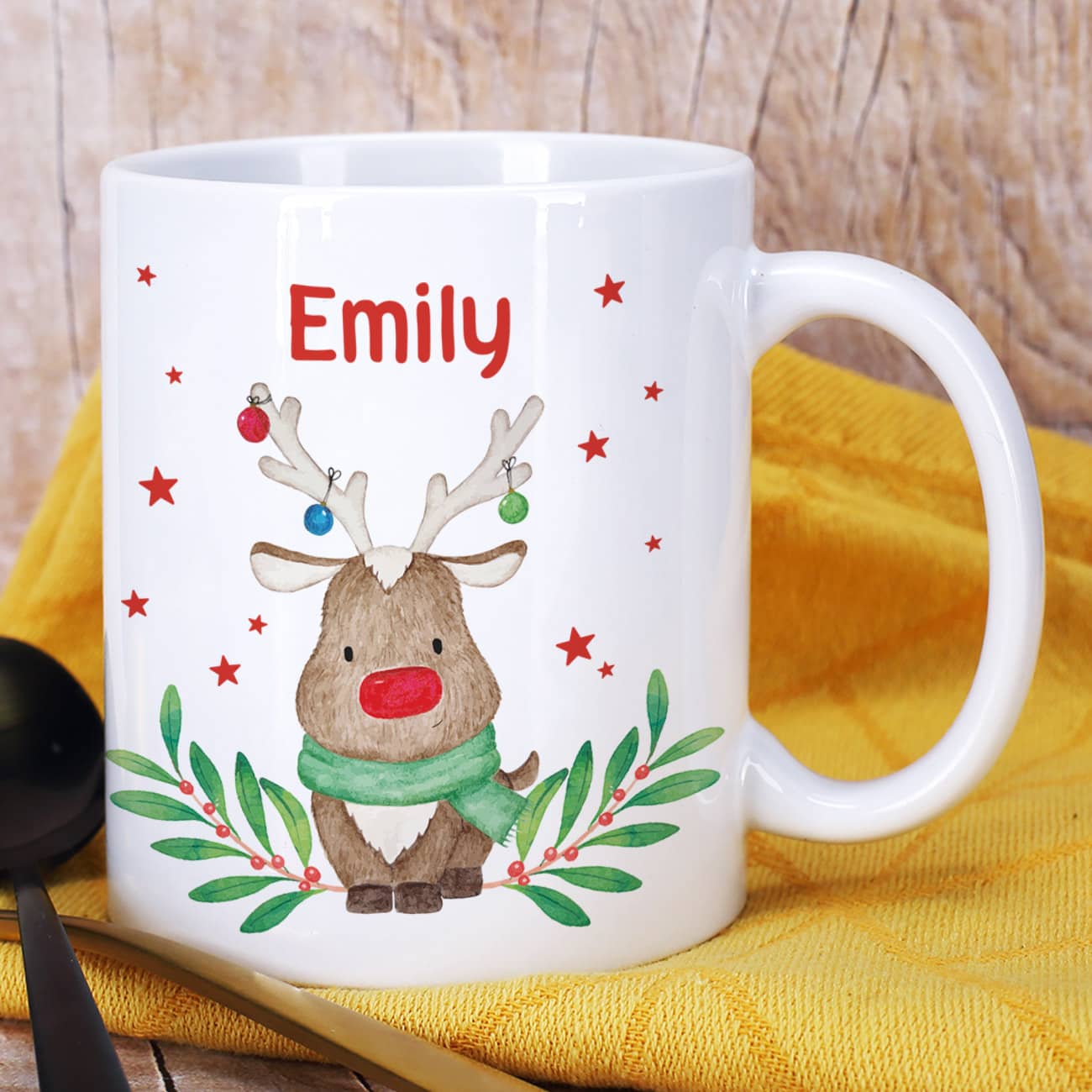 Tasse als Weihnachtsgeschenk mit Rentier Motiv