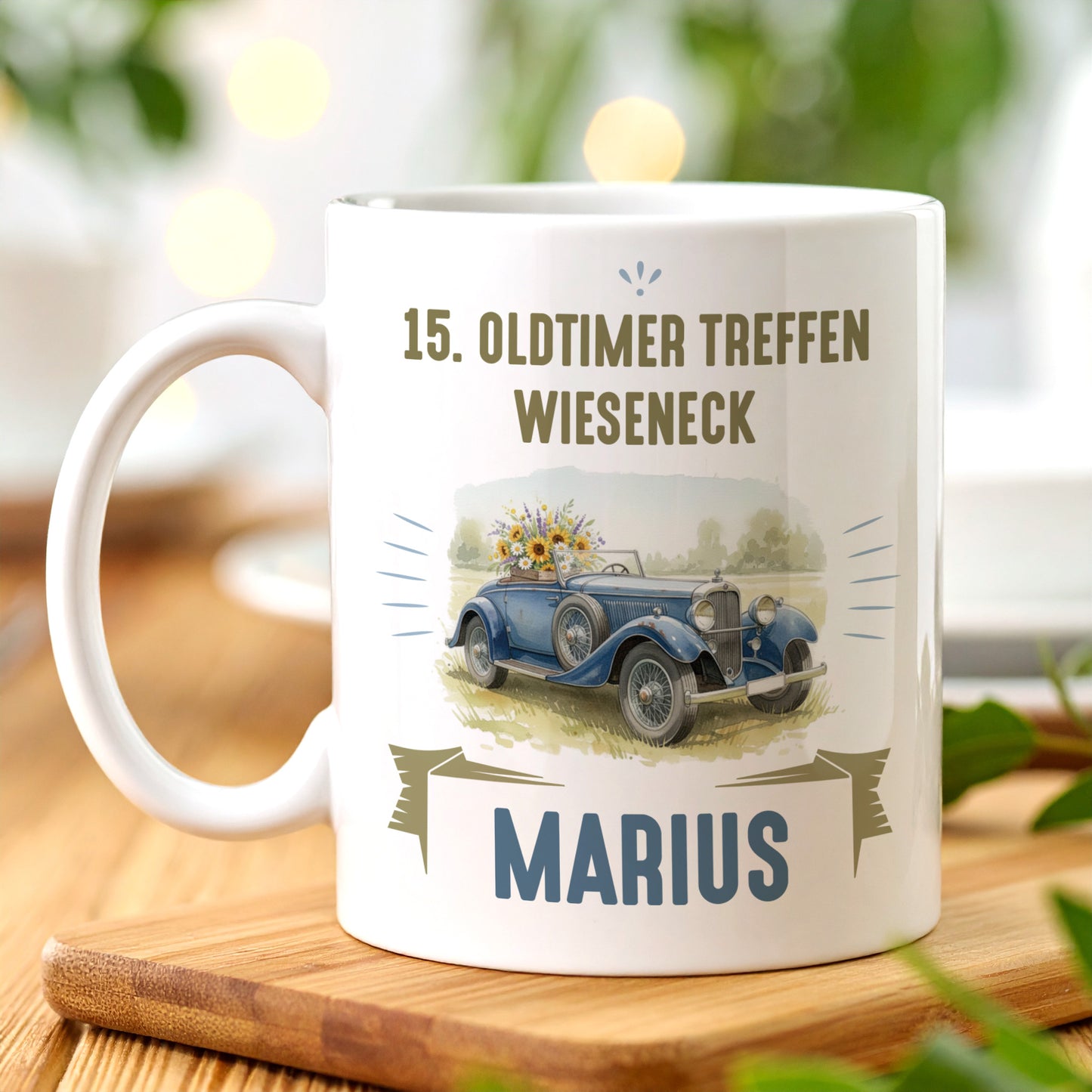 Personalisierte Tasse mit Retro-Traktor-Design und Name Marius