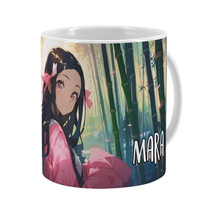 Niedliche Anime Tasse mit Mädchen im Pinken Kimono und Name