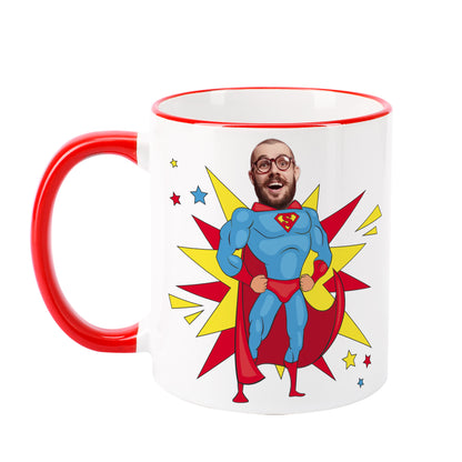 Freisteller der personalisierten Papa Tasse mit Foto im Superhelden-Motiv