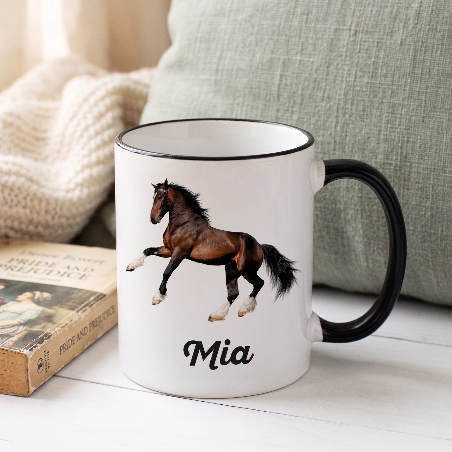 Pferdetasse mit Name nd Clydesdale bedruckt