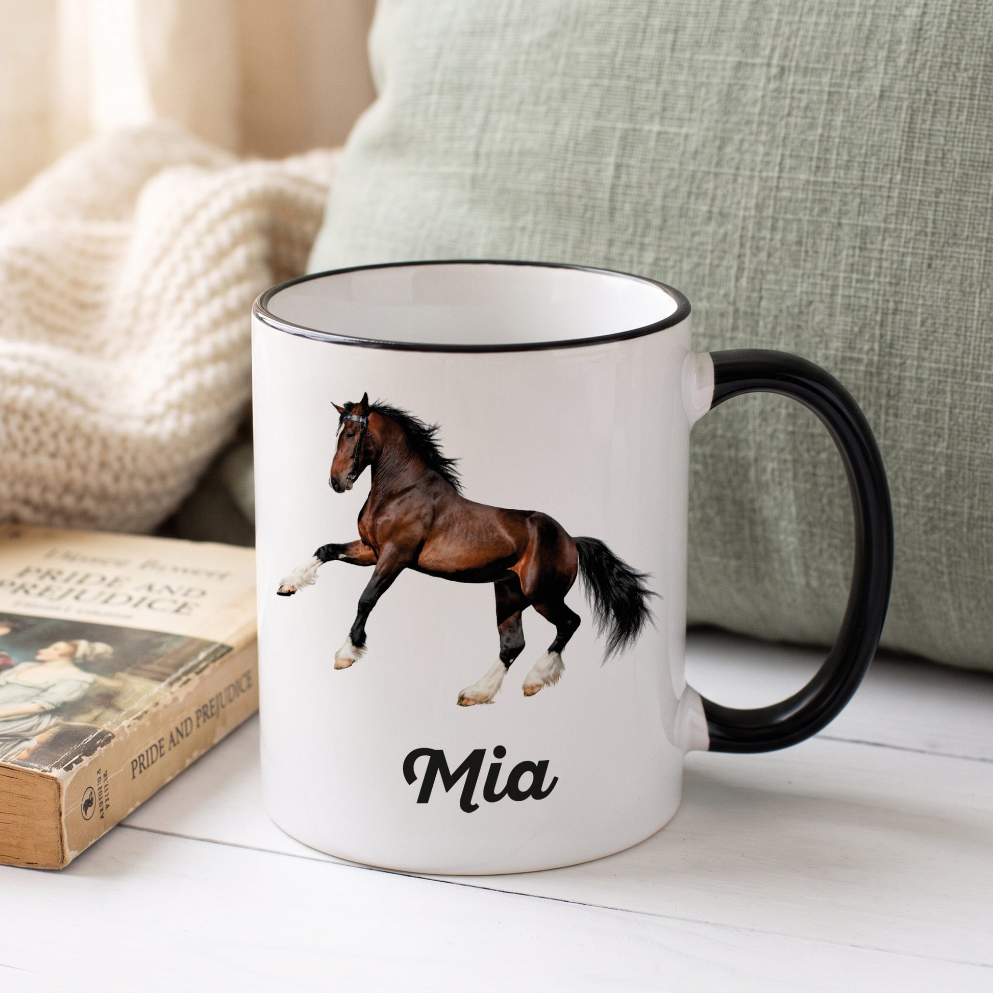 Pferdetasse mit Name nd Clydesdale bedruckt