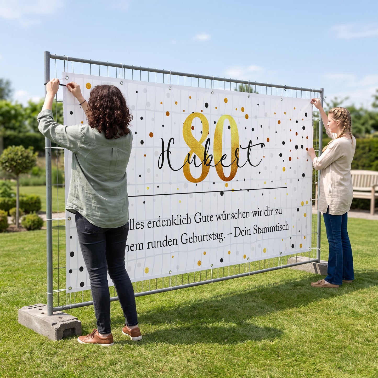 Großer Bauzaun Banner zum Geburtstag mit Name, Alter & Wunschtext personalisiert | Konfetti Design