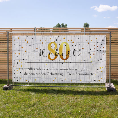 Großer Bauzaun Banner zum Geburtstag mit Name, Alter & Wunschtext personalisiert | Konfetti Design