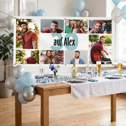 Fotobanner mit Alter und Wunschtext für Geburtstagsdekoration