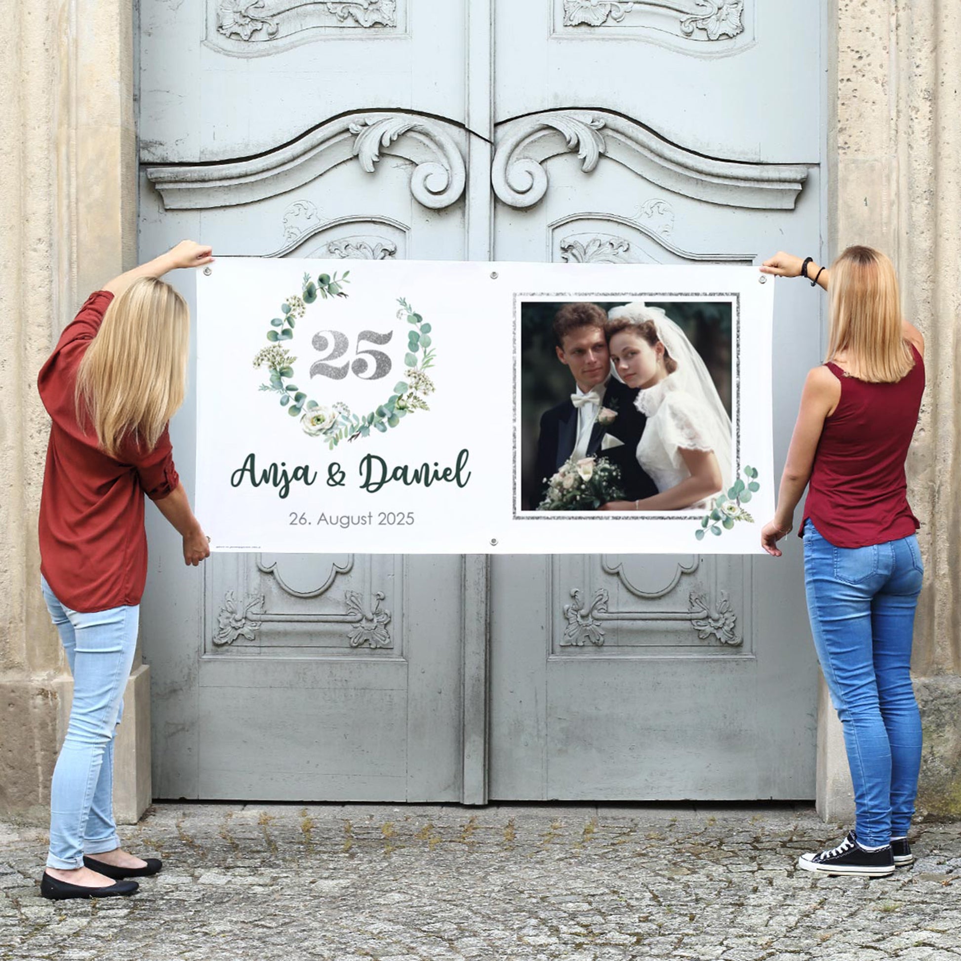 Banner Silberne Hochzeit mit Foto - Eukalyptus-Kranz