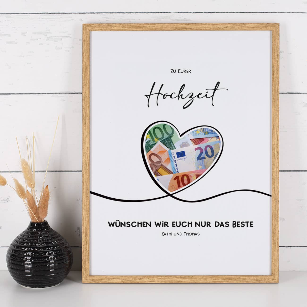 Geldgeschenk zu Weihnachten - Bilderrahmen mit 4 Zeilen Wunschtext, 30x40cm