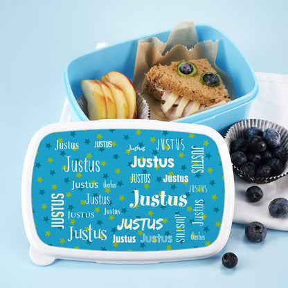 Blaue Brotdose mit Name auf Deckel nach Ihrem Wunsch personalisiert