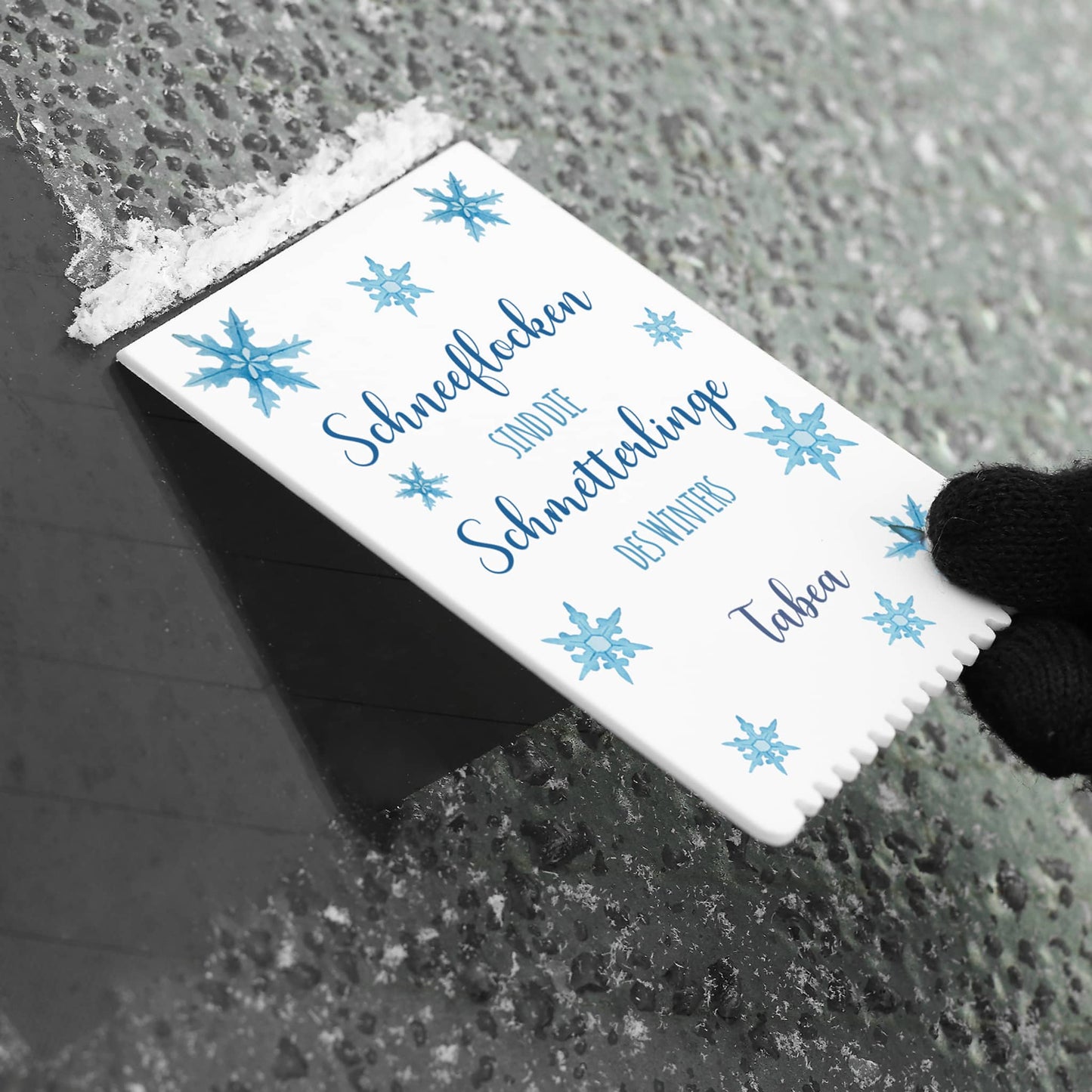 Spruch und Personalisierung auf Eiskratzer