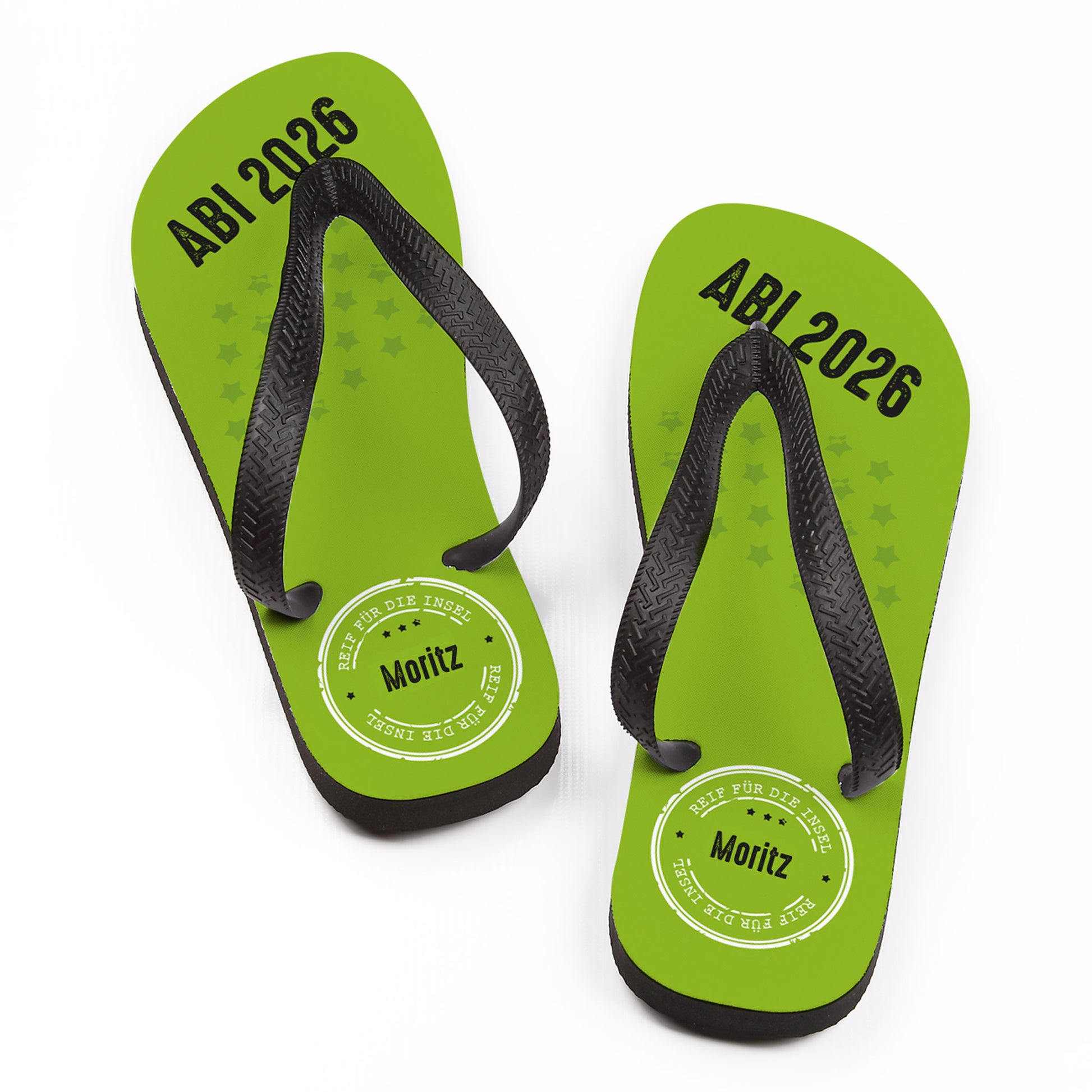 Abi Sandalen mit Name - Reif für die Insel - freigestellt auf weißem Hintergrund