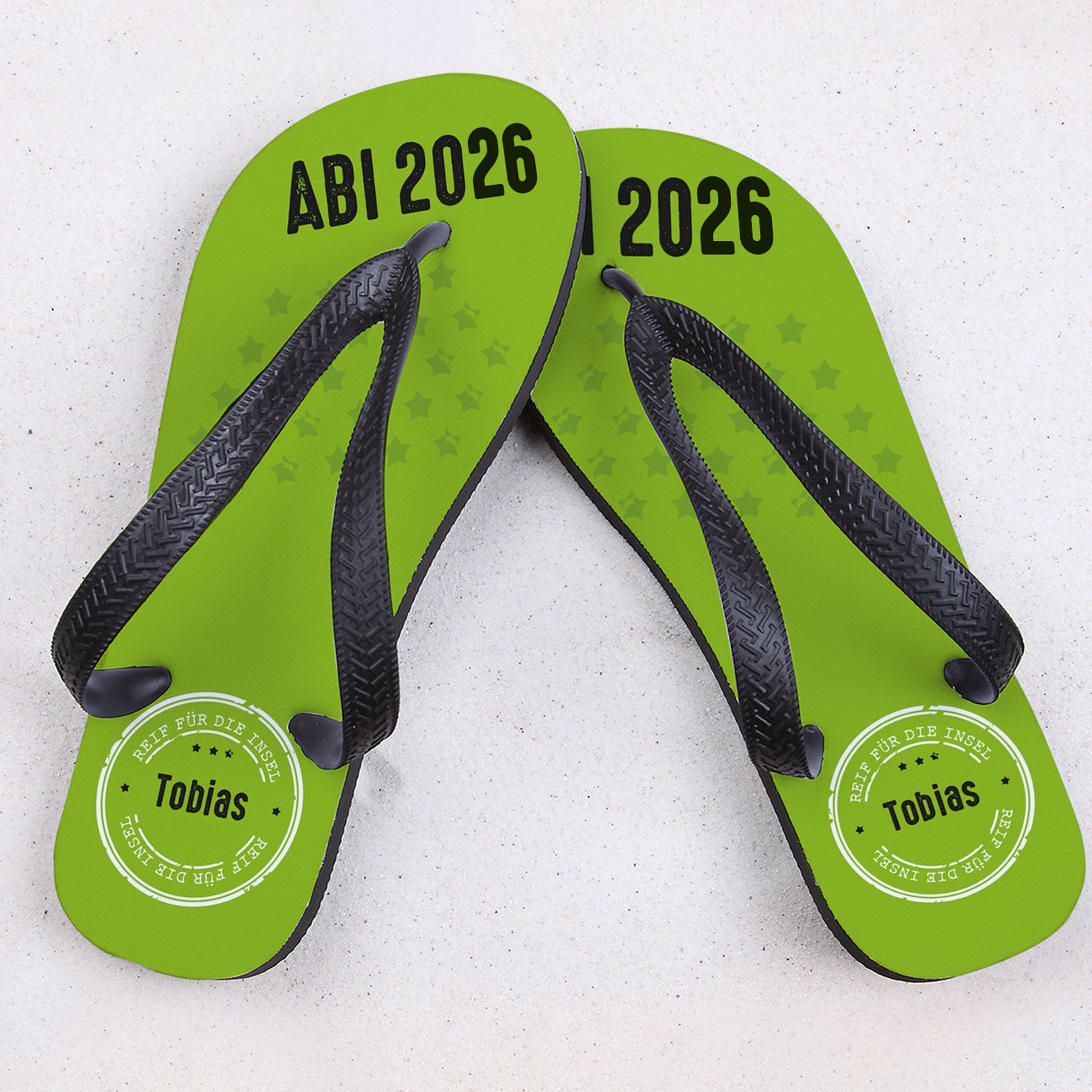 Abi Sandalen mit Name "Tobias" - Reif für die Insel