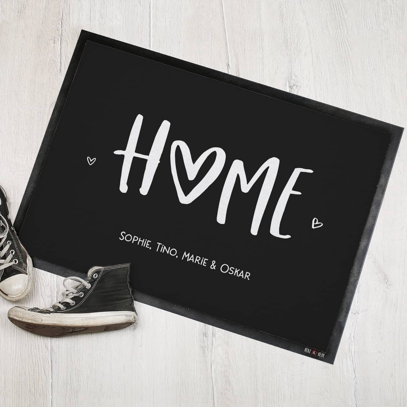 Home Fußmatte mit Herz und Wunschtext