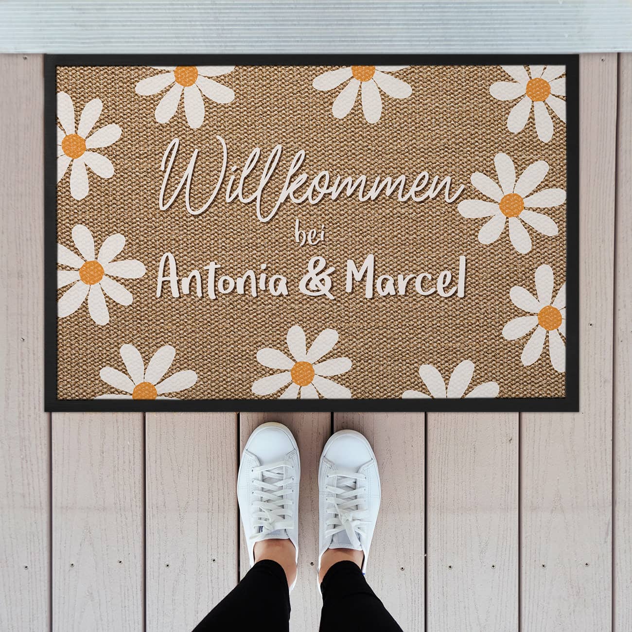 Fußmatte mit Blumen-Motiv & Namen bedruckt