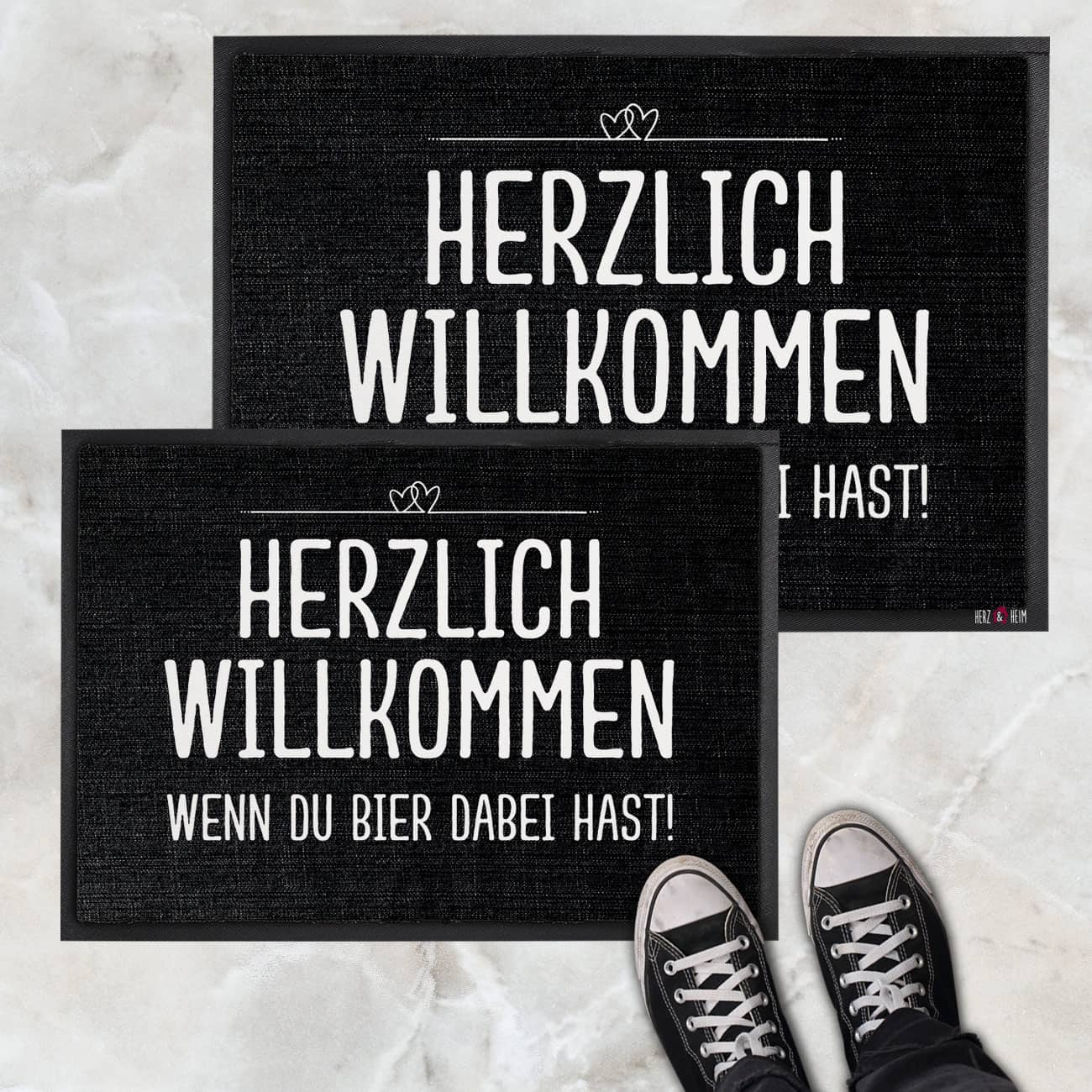 Herzlich Willkommen Mit Wein - Fussmatte mit Ihrem Spruch