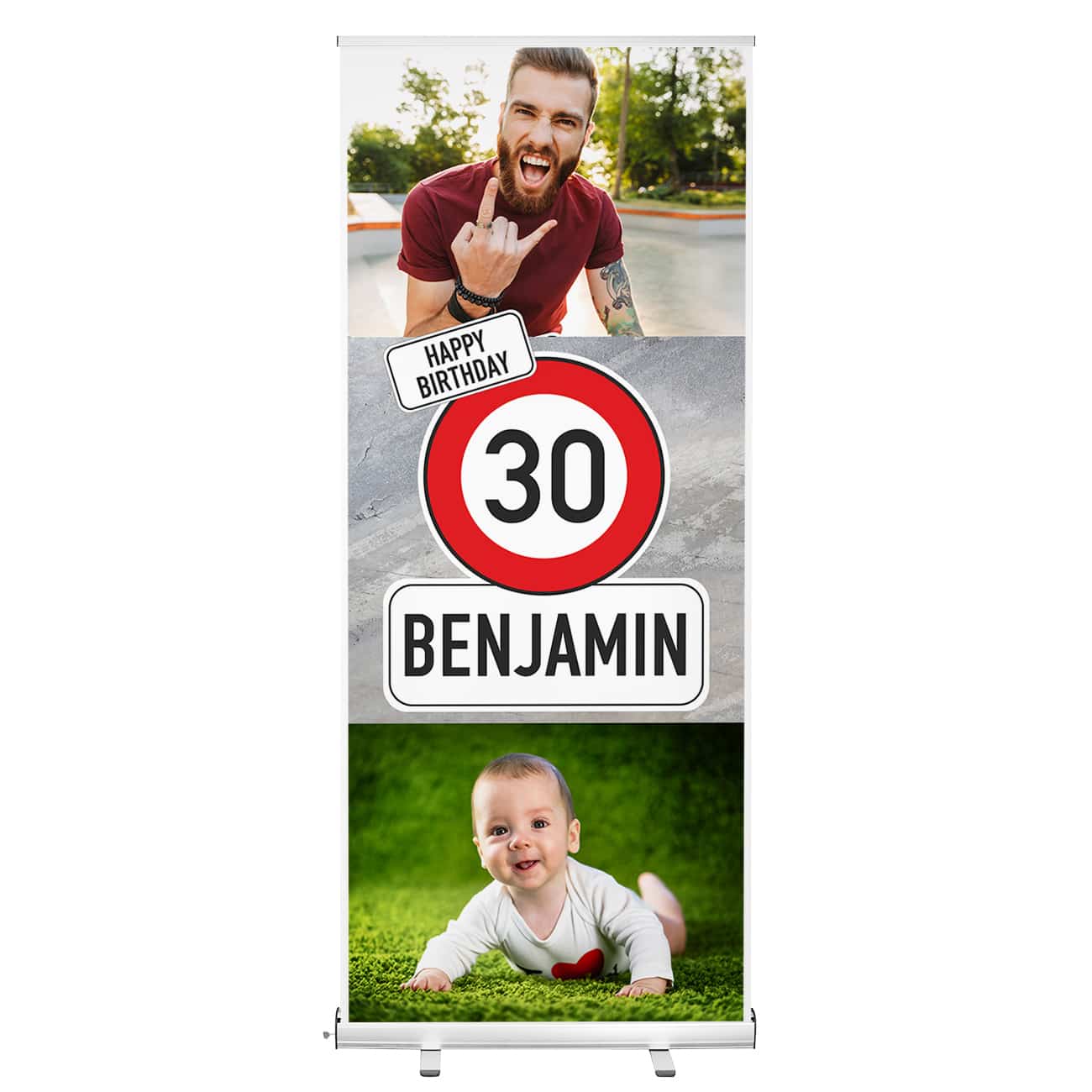 Großer Aufsteller zum Geburtstag mit Verkehrszeichen