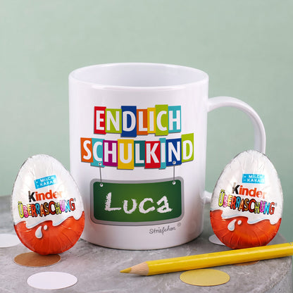 Tasse zum Schulanfang mit Name als Geschenk zur Einschulung