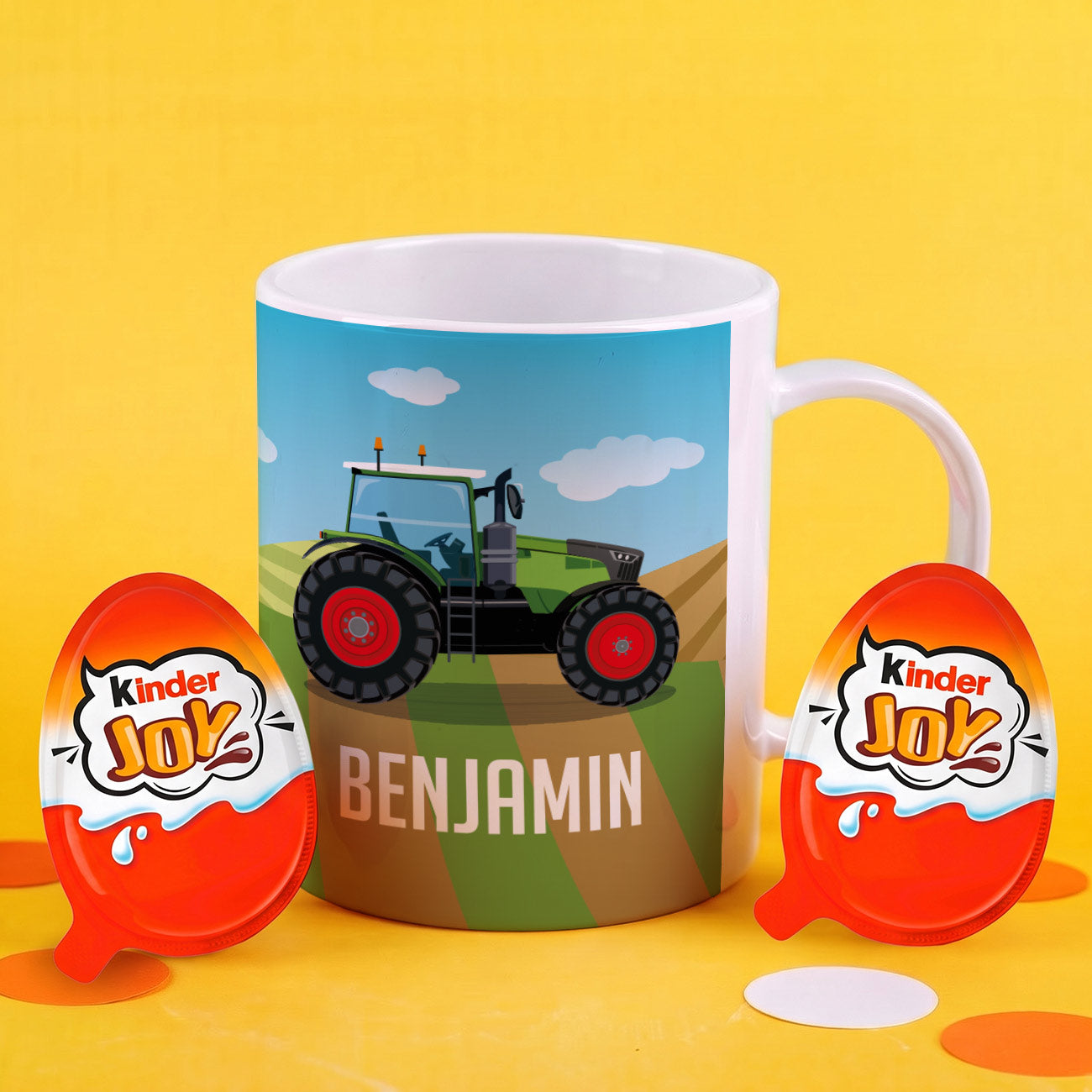 Bruchfeste Kindertasse mit grünem Traktor und Name