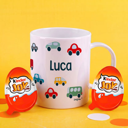 Leichte Kunststofftasse für Kinder mit Autos bedruckt