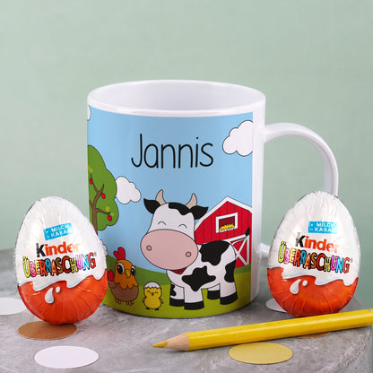 Kunststofftasse mit Bauernhoftieren und Ihrem Wunschnamen bedruckt | Tasse als Geschenk für Kinder