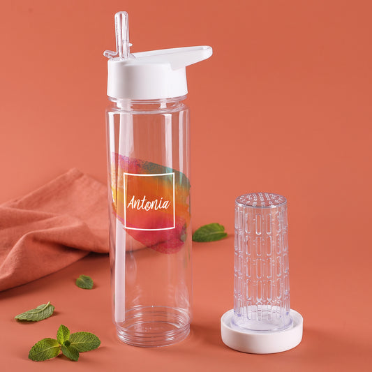 Personalisierbare Watercolor Trinkflasche mit praktischem Tragehenkel und klappbarem Strohhalm-Mundstück